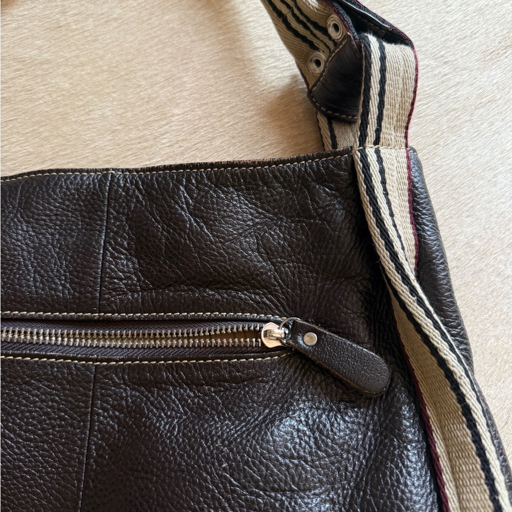 Chocolate brown Leather Tote/shoulder Bag with Striped Accents - Picture 5 of 12